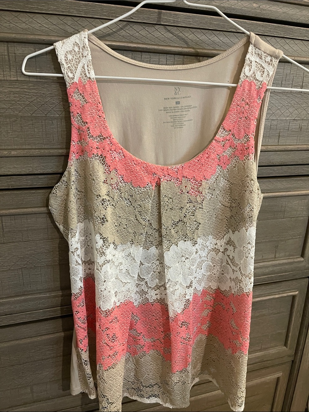 New York & Company Beige Lace-Trim Tank